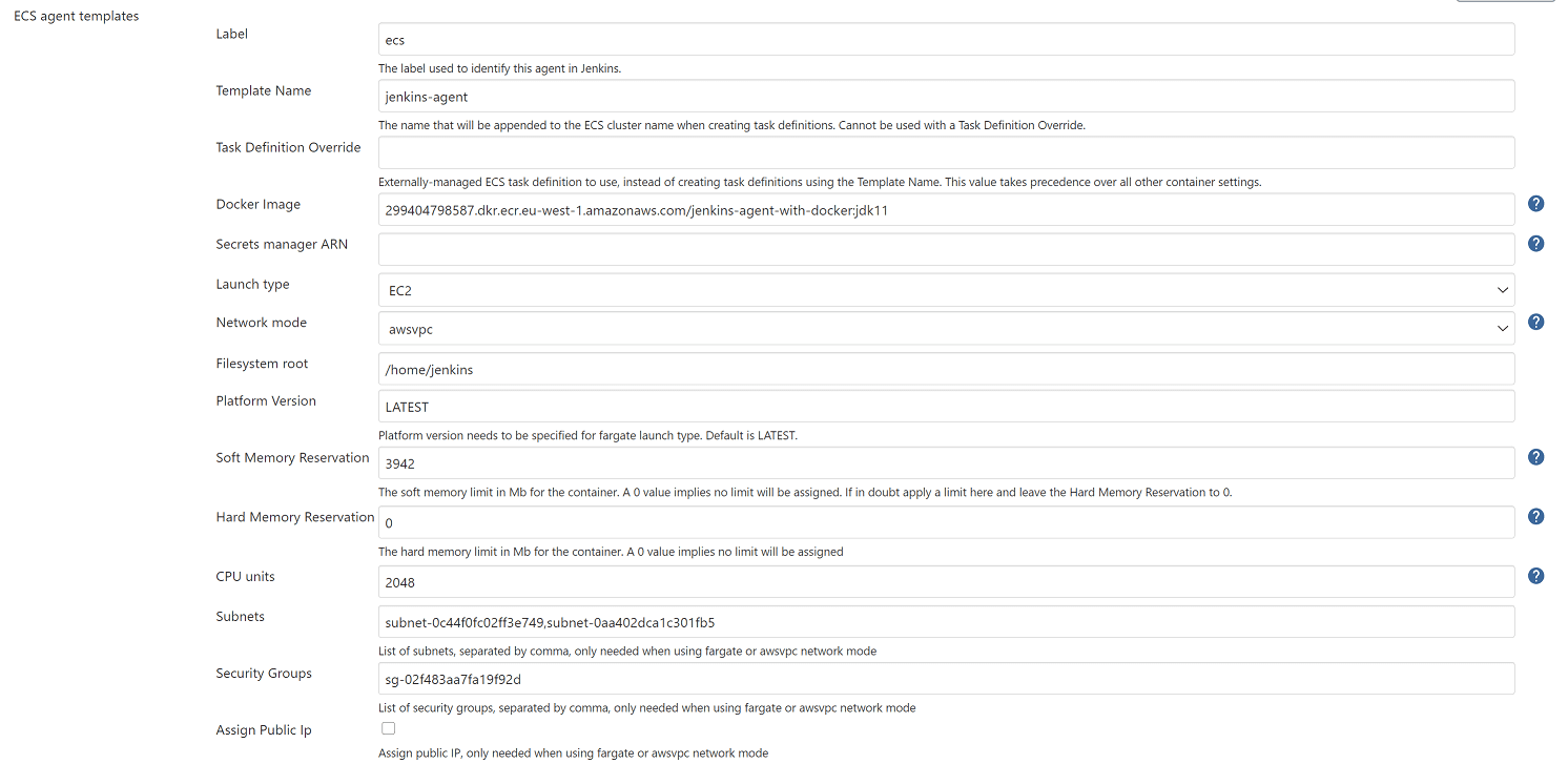 Jenkins agent template